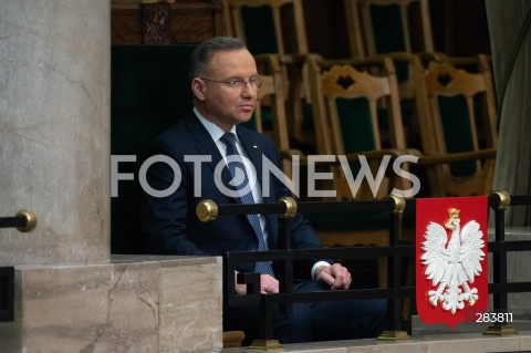  11.12.2023 WARSZAWA SEJM <br />
POSZIEDZENIE SEJMU<br />
WYBOR PREZESA RADY MINISTROW<br />
N/Z PREZYDENT RP ANDRZEJ DUDA<br />
FOT. MARCIN BANASZKIEWICZ/FOTONEWS  