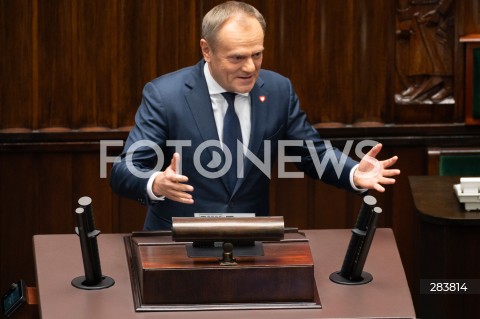  11.12.2023 WARSZAWA SEJM <br />
POSZIEDZENIE SEJMU<br />
WYBOR PREZESA RADY MINISTROW<br />
N/Z DONALD TUSK<br />
FOT. MARCIN BANASZKIEWICZ/FOTONEWS  