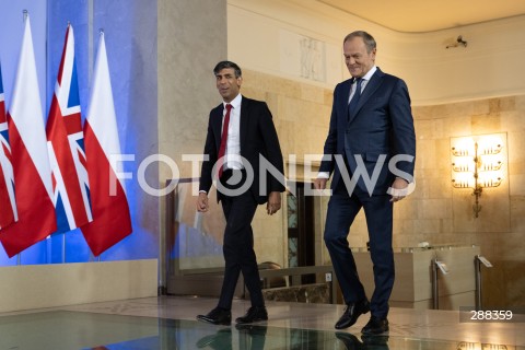  23.04.2024 WARSZAWA<br />
SPOTKANIE PREMIERA WIELKIEJ BRYTANII RISHIEGO SUNAKA Z DONALDEM TUSKIEM<br />
<br />
BRITISH PRIME MINISTER RISHI SUNAK AND DONALD TUSK MEET IN WARSAW<br />
<br />
N/Z RISHI SUNAK DONALD TUSK<br />
FOT. MARCIN BANASZKIEWICZ/FOTONEWS  