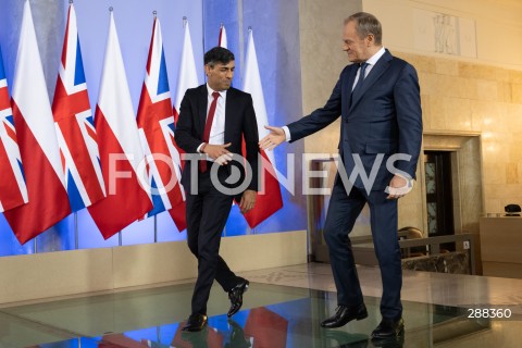  23.04.2024 WARSZAWA<br />
SPOTKANIE PREMIERA WIELKIEJ BRYTANII RISHIEGO SUNAKA Z DONALDEM TUSKIEM<br />
<br />
BRITISH PRIME MINISTER RISHI SUNAK AND DONALD TUSK MEET IN WARSAW<br />
<br />
N/Z RISHI SUNAK DONALD TUSK<br />
FOT. MARCIN BANASZKIEWICZ/FOTONEWS  