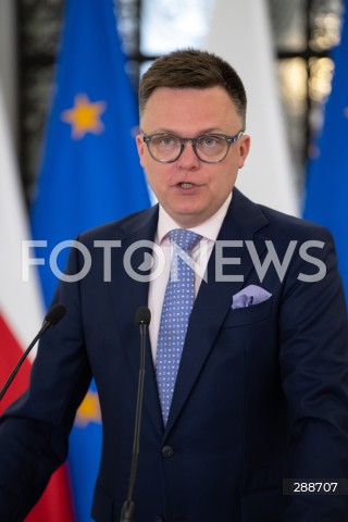  08.05.2024 WARSZAWA<br />
KONFERENCJA PRASOWA MARSZALKA SEJMU SZYMONA HOLOWNI<br />
N/Z SZYMON HOLOWNIA<br />
FOT. MARCIN BANASZKIEWICZ/FOTONEWS 