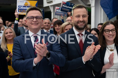  11.05.2024 WARSZAWA<br />
KONWENCJA WYBORCZA TRZECIEJ DROGI<br />
WYBORY DO PARLAMENTU EUROPEJSKIEGO<br />
N/Z SZYMON HOLOWNIA WLADYSLAW KOSINIAK KAMYSZ WIOLETA TOMCZAK<br />
FOT. MARCIN BANASZKIEWICZ/FOTONEWS  