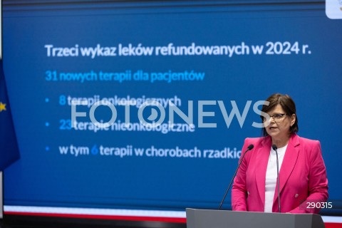  17.06.2024 WARSZAWA<br />
KONFERENCJA PRASOWA MINISTER ZDROWIA IZABELI LESZCZYNY NT. NOWEJ LISTY LEKOW REFUNDOWANYCH<br />
N/Z IZABELA LESZCZYNA<br />
FOT. ANTONI BYSZEWSKI/FOTONEWS 