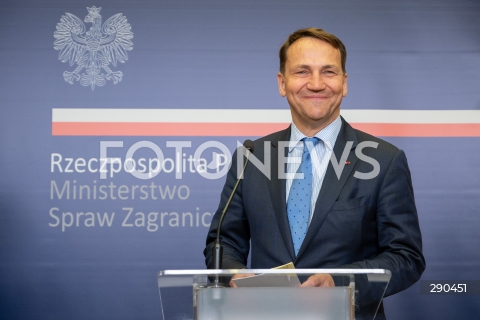  25.06.2024 WARSZAWA<br />
KONFERENCJA PRASOWA MINISTROW SPRAW ZAGRANICZNYCH POLSKI I SZWECJI<br />
PRESS CONFERENCE OF THE FOREIGN MINISTERS OF POLAND AND SWEDEN<br />
N/Z RADOSLAW SIKORSKI<br />
FOT. MARCIN BANASZKIEWICZ/FOTONEWS  