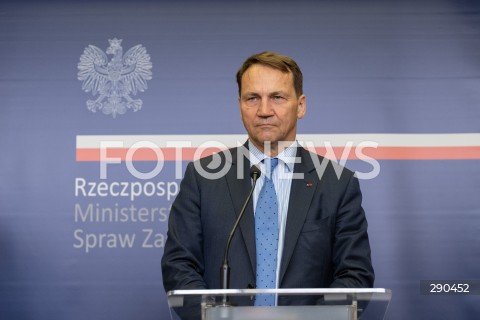  25.06.2024 WARSZAWA<br />
KONFERENCJA PRASOWA MINISTROW SPRAW ZAGRANICZNYCH POLSKI I SZWECJI<br />
PRESS CONFERENCE OF THE FOREIGN MINISTERS OF POLAND AND SWEDEN<br />
N/Z RADOSLAW SIKORSKI<br />
FOT. MARCIN BANASZKIEWICZ/FOTONEWS  