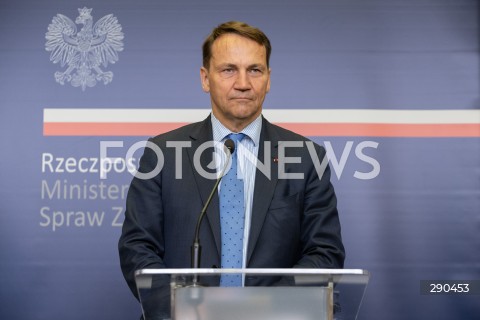  25.06.2024 WARSZAWA<br />
KONFERENCJA PRASOWA MINISTROW SPRAW ZAGRANICZNYCH POLSKI I SZWECJI<br />
PRESS CONFERENCE OF THE FOREIGN MINISTERS OF POLAND AND SWEDEN<br />
N/Z RADOSLAW SIKORSKI<br />
FOT. MARCIN BANASZKIEWICZ/FOTONEWS  