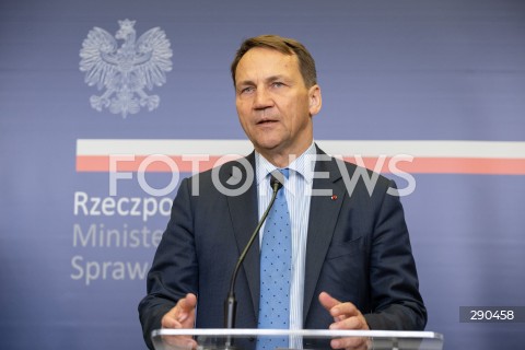  25.06.2024 WARSZAWA<br />
KONFERENCJA PRASOWA MINISTROW SPRAW ZAGRANICZNYCH POLSKI I SZWECJI<br />
PRESS CONFERENCE OF THE FOREIGN MINISTERS OF POLAND AND SWEDEN<br />
N/Z RADOSLAW SIKORSKI<br />
FOT. MARCIN BANASZKIEWICZ/FOTONEWS  