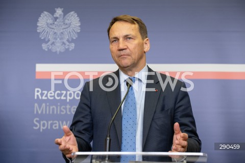  25.06.2024 WARSZAWA<br />
KONFERENCJA PRASOWA MINISTROW SPRAW ZAGRANICZNYCH POLSKI I SZWECJI<br />
PRESS CONFERENCE OF THE FOREIGN MINISTERS OF POLAND AND SWEDEN<br />
N/Z RADOSLAW SIKORSKI<br />
FOT. MARCIN BANASZKIEWICZ/FOTONEWS  