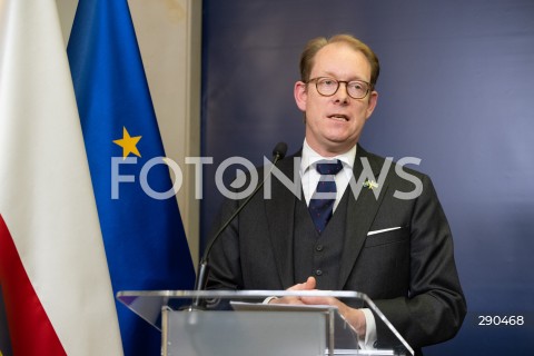  25.06.2024 WARSZAWA<br />
KONFERENCJA PRASOWA MINISTROW SPRAW ZAGRANICZNYCH POLSKI I SZWECJI<br />
PRESS CONFERENCE OF THE FOREIGN MINISTERS OF POLAND AND SWEDEN<br />
N/Z TOBIAS BILLSTROM<br />
FOT. MARCIN BANASZKIEWICZ/FOTONEWS  