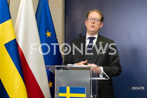  25.06.2024 WARSZAWA<br />
KONFERENCJA PRASOWA MINISTROW SPRAW ZAGRANICZNYCH POLSKI I SZWECJI<br />
PRESS CONFERENCE OF THE FOREIGN MINISTERS OF POLAND AND SWEDEN<br />
N/Z TOBIAS BILLSTROM<br />
FOT. MARCIN BANASZKIEWICZ/FOTONEWS  