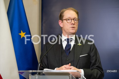  25.06.2024 WARSZAWA<br />
KONFERENCJA PRASOWA MINISTROW SPRAW ZAGRANICZNYCH POLSKI I SZWECJI<br />
PRESS CONFERENCE OF THE FOREIGN MINISTERS OF POLAND AND SWEDEN<br />
N/Z TOBIAS BILLSTROM<br />
FOT. MARCIN BANASZKIEWICZ/FOTONEWS  