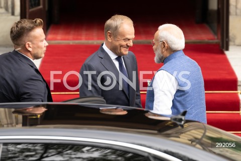  22.08.2024 WARSZAWA<br />
SPOTKANIE PREMIERA DONALDA TUSKA Z PREMIEREM REPUBLIKI INDII NARENDRA MODIM<br />
PRIME MINISTER NARENDRA MODI ARRIVES IN POLAND FOR FIRST VISIT BY INDIAN PRIME MINISTER IN 45 YEARS<br />
N/Z DONALD TUSK NARENDRA MODI<br />
FOT. MARCIN BANASZKIEWICZ/FOTONEWS  