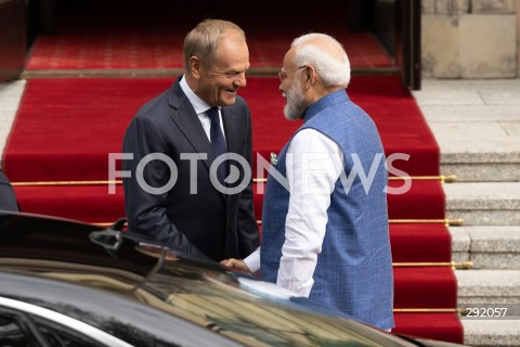  22.08.2024 WARSZAWA<br />
SPOTKANIE PREMIERA DONALDA TUSKA Z PREMIEREM REPUBLIKI INDII NARENDRA MODIM<br />
PRIME MINISTER NARENDRA MODI ARRIVES IN POLAND FOR FIRST VISIT BY INDIAN PRIME MINISTER IN 45 YEARS<br />
N/Z DONALD TUSK NARENDRA MODI<br />
FOT. MARCIN BANASZKIEWICZ/FOTONEWS  