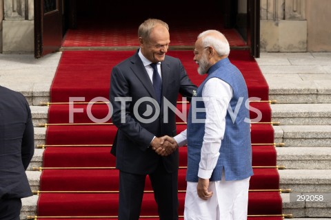  22.08.2024 WARSZAWA<br />
SPOTKANIE PREMIERA DONALDA TUSKA Z PREMIEREM REPUBLIKI INDII NARENDRA MODIM<br />
PRIME MINISTER NARENDRA MODI ARRIVES IN POLAND FOR FIRST VISIT BY INDIAN PRIME MINISTER IN 45 YEARS<br />
N/Z DONALD TUSK NARENDRA MODI<br />
FOT. MARCIN BANASZKIEWICZ/FOTONEWS  