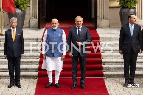  22.08.2024 WARSZAWA<br />
SPOTKANIE PREMIERA DONALDA TUSKA Z PREMIEREM REPUBLIKI INDII NARENDRA MODIM<br />
PRIME MINISTER NARENDRA MODI ARRIVES IN POLAND FOR FIRST VISIT BY INDIAN PRIME MINISTER IN 45 YEARS<br />
N/Z DONALD TUSK NARENDRA MODI SUBRAHMANYAM JAISHANKAR RADOSLAW SIKORSKI<br />
FOT. MARCIN BANASZKIEWICZ/FOTONEWS  