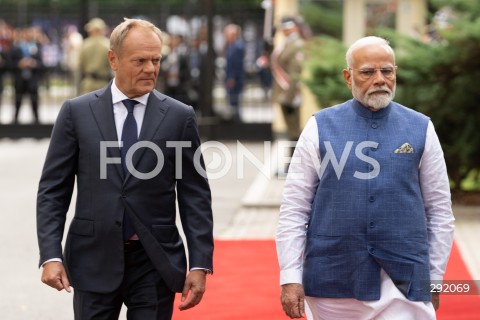  22.08.2024 WARSZAWA<br />
SPOTKANIE PREMIERA DONALDA TUSKA Z PREMIEREM REPUBLIKI INDII NARENDRA MODIM<br />
PRIME MINISTER NARENDRA MODI ARRIVES IN POLAND FOR FIRST VISIT BY INDIAN PRIME MINISTER IN 45 YEARS<br />
N/Z DONALD TUSK NARENDRA MODI<br />
FOT. MARCIN BANASZKIEWICZ/FOTONEWS  