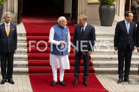  22.08.2024 WARSZAWA<br />
SPOTKANIE PREMIERA DONALDA TUSKA Z PREMIEREM REPUBLIKI INDII NARENDRA MODIM<br />
PRIME MINISTER NARENDRA MODI ARRIVES IN POLAND FOR FIRST VISIT BY INDIAN PRIME MINISTER IN 45 YEARS<br />
N/Z DONALD TUSK NARENDRA MODI SUBRAHMANYAM JAISHANKAR RADOSLAW SIKORSKI<br />
FOT. MARCIN BANASZKIEWICZ/FOTONEWS  