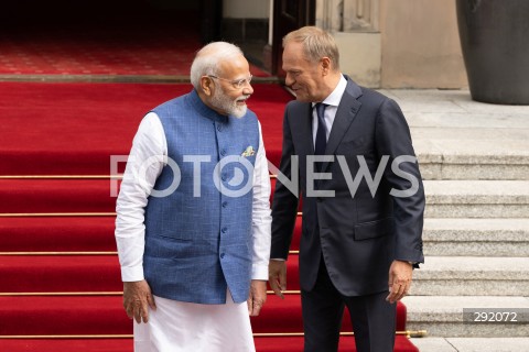  22.08.2024 WARSZAWA<br />
SPOTKANIE PREMIERA DONALDA TUSKA Z PREMIEREM REPUBLIKI INDII NARENDRA MODIM<br />
PRIME MINISTER NARENDRA MODI ARRIVES IN POLAND FOR FIRST VISIT BY INDIAN PRIME MINISTER IN 45 YEARS<br />
N/Z DONALD TUSK NARENDRA MODI<br />
FOT. MARCIN BANASZKIEWICZ/FOTONEWS  