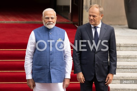  22.08.2024 WARSZAWA<br />
SPOTKANIE PREMIERA DONALDA TUSKA Z PREMIEREM REPUBLIKI INDII NARENDRA MODIM<br />
PRIME MINISTER NARENDRA MODI ARRIVES IN POLAND FOR FIRST VISIT BY INDIAN PRIME MINISTER IN 45 YEARS<br />
N/Z DONALD TUSK NARENDRA MODI<br />
FOT. MARCIN BANASZKIEWICZ/FOTONEWS  