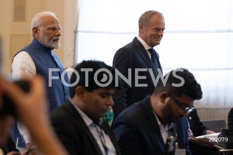  22.08.2024 WARSZAWA<br />
SPOTKANIE PREMIERA DONALDA TUSKA Z PREMIEREM REPUBLIKI INDII NARENDRA MODIM<br />
PRIME MINISTER NARENDRA MODI ARRIVES IN POLAND FOR FIRST VISIT BY INDIAN PRIME MINISTER IN 45 YEARS<br />
N/Z DONALD TUSK NARENDRA MODI<br />
FOT. MARCIN BANASZKIEWICZ/FOTONEWS  