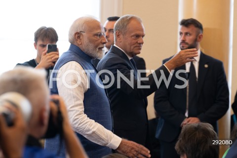  22.08.2024 WARSZAWA<br />
SPOTKANIE PREMIERA DONALDA TUSKA Z PREMIEREM REPUBLIKI INDII NARENDRA MODIM<br />
PRIME MINISTER NARENDRA MODI ARRIVES IN POLAND FOR FIRST VISIT BY INDIAN PRIME MINISTER IN 45 YEARS<br />
N/Z DONALD TUSK NARENDRA MODI<br />
FOT. MARCIN BANASZKIEWICZ/FOTONEWS  