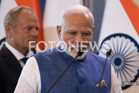  22.08.2024 WARSZAWA<br />
SPOTKANIE PREMIERA DONALDA TUSKA Z PREMIEREM REPUBLIKI INDII NARENDRA MODIM<br />
PRIME MINISTER NARENDRA MODI ARRIVES IN POLAND FOR FIRST VISIT BY INDIAN PRIME MINISTER IN 45 YEARS<br />
N/Z NARENDRA MODI DONALD TUSK<br />
FOT. MARCIN BANASZKIEWICZ/FOTONEWS  