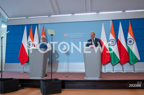  22.08.2024 WARSZAWA<br />
SPOTKANIE PREMIERA DONALDA TUSKA Z PREMIEREM REPUBLIKI INDII NARENDRA MODIM<br />
PRIME MINISTER NARENDRA MODI ARRIVES IN POLAND FOR FIRST VISIT BY INDIAN PRIME MINISTER IN 45 YEARS<br />
N/Z DONALD TUSK NARENDRA MODI<br />
FOT. MARCIN BANASZKIEWICZ/FOTONEWS  