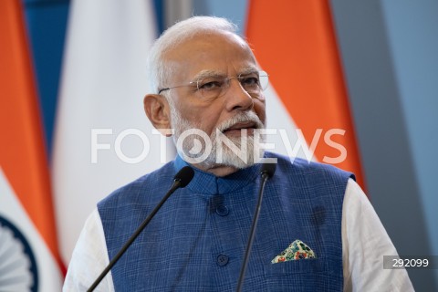  22.08.2024 WARSZAWA<br />
SPOTKANIE PREMIERA DONALDA TUSKA Z PREMIEREM REPUBLIKI INDII NARENDRA MODIM<br />
PRIME MINISTER NARENDRA MODI ARRIVES IN POLAND FOR FIRST VISIT BY INDIAN PRIME MINISTER IN 45 YEARS<br />
N/Z NARENDRA MODI<br />
FOT. MARCIN BANASZKIEWICZ/FOTONEWS  