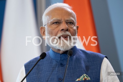  22.08.2024 WARSZAWA<br />
SPOTKANIE PREMIERA DONALDA TUSKA Z PREMIEREM REPUBLIKI INDII NARENDRA MODIM<br />
PRIME MINISTER NARENDRA MODI ARRIVES IN POLAND FOR FIRST VISIT BY INDIAN PRIME MINISTER IN 45 YEARS<br />
N/Z NARENDRA MODI<br />
FOT. MARCIN BANASZKIEWICZ/FOTONEWS  