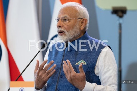  22.08.2024 WARSZAWA<br />
SPOTKANIE PREMIERA DONALDA TUSKA Z PREMIEREM REPUBLIKI INDII NARENDRA MODIM<br />
PRIME MINISTER NARENDRA MODI ARRIVES IN POLAND FOR FIRST VISIT BY INDIAN PRIME MINISTER IN 45 YEARS<br />
N/Z NARENDRA MODI<br />
FOT. MARCIN BANASZKIEWICZ/FOTONEWS  