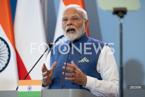  22.08.2024 WARSZAWA<br />
SPOTKANIE PREMIERA DONALDA TUSKA Z PREMIEREM REPUBLIKI INDII NARENDRA MODIM<br />
PRIME MINISTER NARENDRA MODI ARRIVES IN POLAND FOR FIRST VISIT BY INDIAN PRIME MINISTER IN 45 YEARS<br />
N/Z NARENDRA MODI<br />
FOT. MARCIN BANASZKIEWICZ/FOTONEWS  