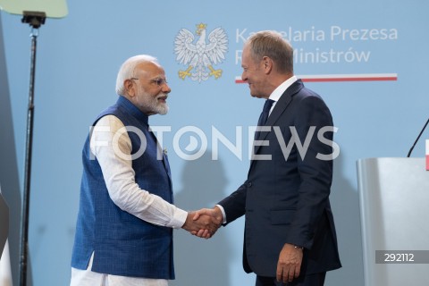  22.08.2024 WARSZAWA<br />
SPOTKANIE PREMIERA DONALDA TUSKA Z PREMIEREM REPUBLIKI INDII NARENDRA MODIM<br />
PRIME MINISTER NARENDRA MODI ARRIVES IN POLAND FOR FIRST VISIT BY INDIAN PRIME MINISTER IN 45 YEARS<br />
N/Z NARENDRA MODI DONALD TUSK<br />
FOT. MARCIN BANASZKIEWICZ/FOTONEWS  