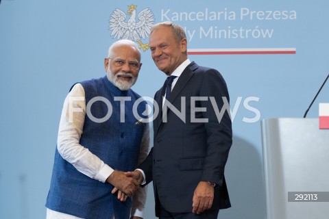  22.08.2024 WARSZAWA<br />
SPOTKANIE PREMIERA DONALDA TUSKA Z PREMIEREM REPUBLIKI INDII NARENDRA MODIM<br />
PRIME MINISTER NARENDRA MODI ARRIVES IN POLAND FOR FIRST VISIT BY INDIAN PRIME MINISTER IN 45 YEARS<br />
N/Z NARENDRA MODI DONALD TUSK<br />
FOT. MARCIN BANASZKIEWICZ/FOTONEWS  