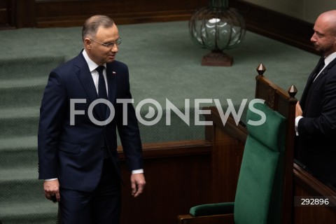  16.10.2024 WARSZAWA<br />
POSIEDZENIE SEJMU RP<br />
OREDZIE PREZYDENTA ANDRZEJA DUDY<br />
N/Z PREZYDENT RP ANDRZEJ DUDA<br />
FOT. MARCIN BANASZKIEWICZ/FOTONEWS  