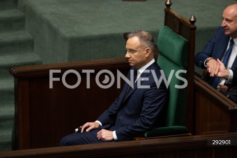  16.10.2024 WARSZAWA<br />
POSIEDZENIE SEJMU RP<br />
OREDZIE PREZYDENTA ANDRZEJA DUDY<br />
N/Z PREZYDENT RP ANDRZEJ DUDA<br />
FOT. MARCIN BANASZKIEWICZ/FOTONEWS  