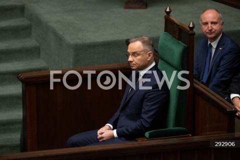  16.10.2024 WARSZAWA<br />
POSIEDZENIE SEJMU RP<br />
OREDZIE PREZYDENTA ANDRZEJA DUDY<br />
N/Z PREZYDENT RP ANDRZEJ DUDA WOJCIECH KOLARSKI<br />
FOT. MARCIN BANASZKIEWICZ/FOTONEWS  