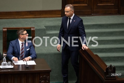  16.10.2024 WARSZAWA<br />
POSIEDZENIE SEJMU RP<br />
OREDZIE PREZYDENTA ANDRZEJA DUDY<br />
N/Z PREZYDENT RP ANDRZEJ DUDA<br />
FOT. MARCIN BANASZKIEWICZ/FOTONEWS  