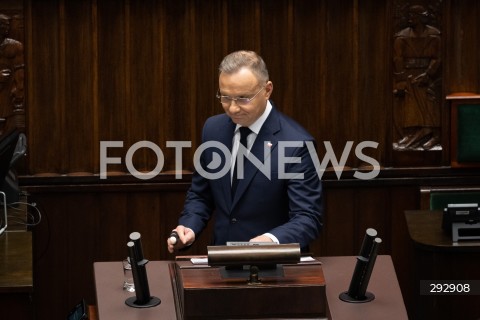  16.10.2024 WARSZAWA<br />
POSIEDZENIE SEJMU RP<br />
OREDZIE PREZYDENTA ANDRZEJA DUDY<br />
N/Z PREZYDENT RP ANDRZEJ DUDA<br />
FOT. MARCIN BANASZKIEWICZ/FOTONEWS  