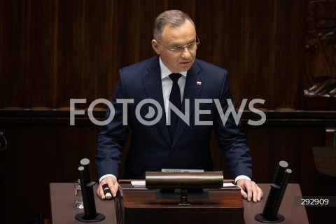  16.10.2024 WARSZAWA<br />
POSIEDZENIE SEJMU RP<br />
OREDZIE PREZYDENTA ANDRZEJA DUDY<br />
N/Z PREZYDENT RP ANDRZEJ DUDA<br />
FOT. MARCIN BANASZKIEWICZ/FOTONEWS  