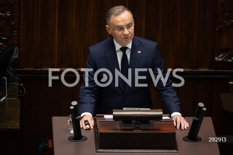  16.10.2024 WARSZAWA<br />
POSIEDZENIE SEJMU RP<br />
OREDZIE PREZYDENTA ANDRZEJA DUDY<br />
N/Z PREZYDENT RP ANDRZEJ DUDA<br />
FOT. MARCIN BANASZKIEWICZ/FOTONEWS  