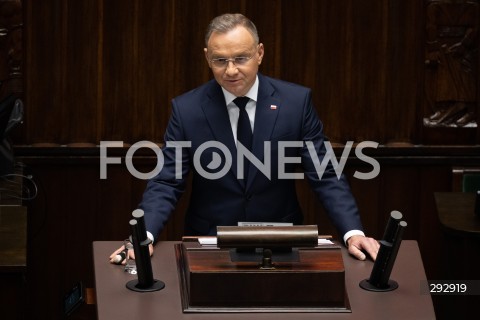  16.10.2024 WARSZAWA<br />
POSIEDZENIE SEJMU RP<br />
OREDZIE PREZYDENTA ANDRZEJA DUDY<br />
N/Z PREZYDENT RP ANDRZEJ DUDA<br />
FOT. MARCIN BANASZKIEWICZ/FOTONEWS  