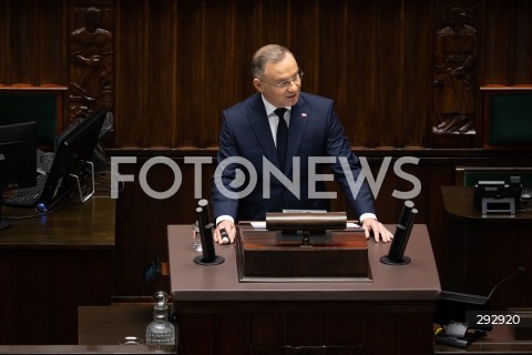  16.10.2024 WARSZAWA<br />
POSIEDZENIE SEJMU RP<br />
OREDZIE PREZYDENTA ANDRZEJA DUDY<br />
N/Z PREZYDENT RP ANDRZEJ DUDA<br />
FOT. MARCIN BANASZKIEWICZ/FOTONEWS  