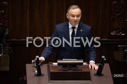  16.10.2024 WARSZAWA<br />
POSIEDZENIE SEJMU RP<br />
OREDZIE PREZYDENTA ANDRZEJA DUDY<br />
N/Z PREZYDENT RP ANDRZEJ DUDA<br />
FOT. MARCIN BANASZKIEWICZ/FOTONEWS  