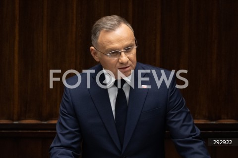  16.10.2024 WARSZAWA<br />
POSIEDZENIE SEJMU RP<br />
OREDZIE PREZYDENTA ANDRZEJA DUDY<br />
N/Z PREZYDENT RP ANDRZEJ DUDA<br />
FOT. MARCIN BANASZKIEWICZ/FOTONEWS  