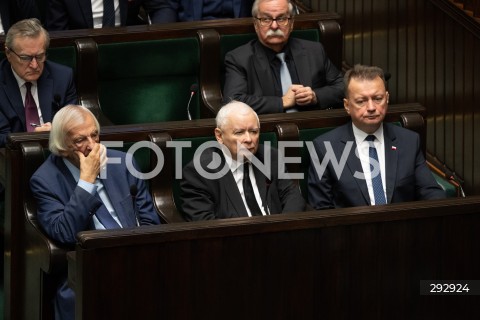  16.10.2024 WARSZAWA<br />
POSIEDZENIE SEJMU RP<br />
OREDZIE PREZYDENTA ANDRZEJA DUDY<br />
N/Z RYSZARD TERLECKI JAROSLAW KACZYNSKI MARIUSZ BLASZCZAK<br />
FOT. MARCIN BANASZKIEWICZ/FOTONEWS  