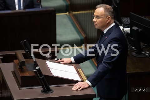  16.10.2024 WARSZAWA<br />
POSIEDZENIE SEJMU RP<br />
OREDZIE PREZYDENTA ANDRZEJA DUDY<br />
N/Z PREZYDENT RP ANDRZEJ DUDA<br />
FOT. MARCIN BANASZKIEWICZ/FOTONEWS  