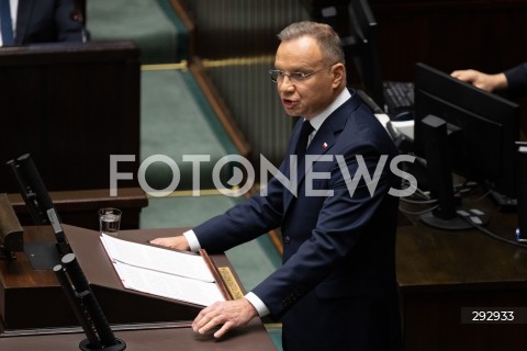  16.10.2024 WARSZAWA<br />
POSIEDZENIE SEJMU RP<br />
OREDZIE PREZYDENTA ANDRZEJA DUDY<br />
N/Z PREZYDENT RP ANDRZEJ DUDA<br />
FOT. MARCIN BANASZKIEWICZ/FOTONEWS  