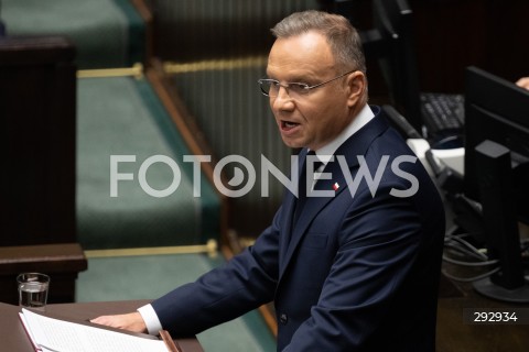  16.10.2024 WARSZAWA<br />
POSIEDZENIE SEJMU RP<br />
OREDZIE PREZYDENTA ANDRZEJA DUDY<br />
N/Z PREZYDENT RP ANDRZEJ DUDA<br />
FOT. MARCIN BANASZKIEWICZ/FOTONEWS  