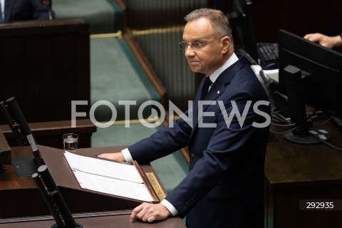  16.10.2024 WARSZAWA<br />
POSIEDZENIE SEJMU RP<br />
OREDZIE PREZYDENTA ANDRZEJA DUDY<br />
N/Z PREZYDENT RP ANDRZEJ DUDA<br />
FOT. MARCIN BANASZKIEWICZ/FOTONEWS  