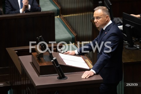  16.10.2024 WARSZAWA<br />
POSIEDZENIE SEJMU RP<br />
OREDZIE PREZYDENTA ANDRZEJA DUDY<br />
N/Z PREZYDENT RP ANDRZEJ DUDA<br />
FOT. MARCIN BANASZKIEWICZ/FOTONEWS  